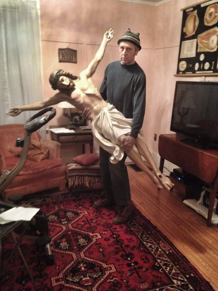 The author with a life sized crucifix